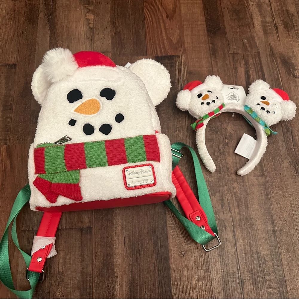 Loungefly Mickey Snowman Backpack and Headband Set